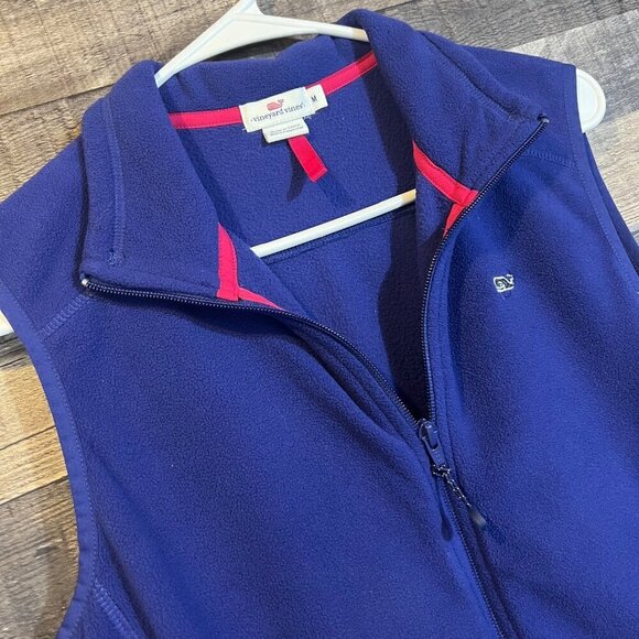 Vineyard Vines Womens Fleece Vest Zip Up Navy Blue M Fleece Coastal Preppy - Picture 4 of 4